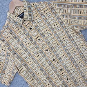 Bassiri Button Up Shirt Men's Medium Yellow Geometric Tribal Microfiber Funky